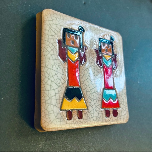 2 ARIUS Santa Fe Pottery Art Tiles 4” Southwest Hopi Native American Sun God Yei - Picture 6 of 13